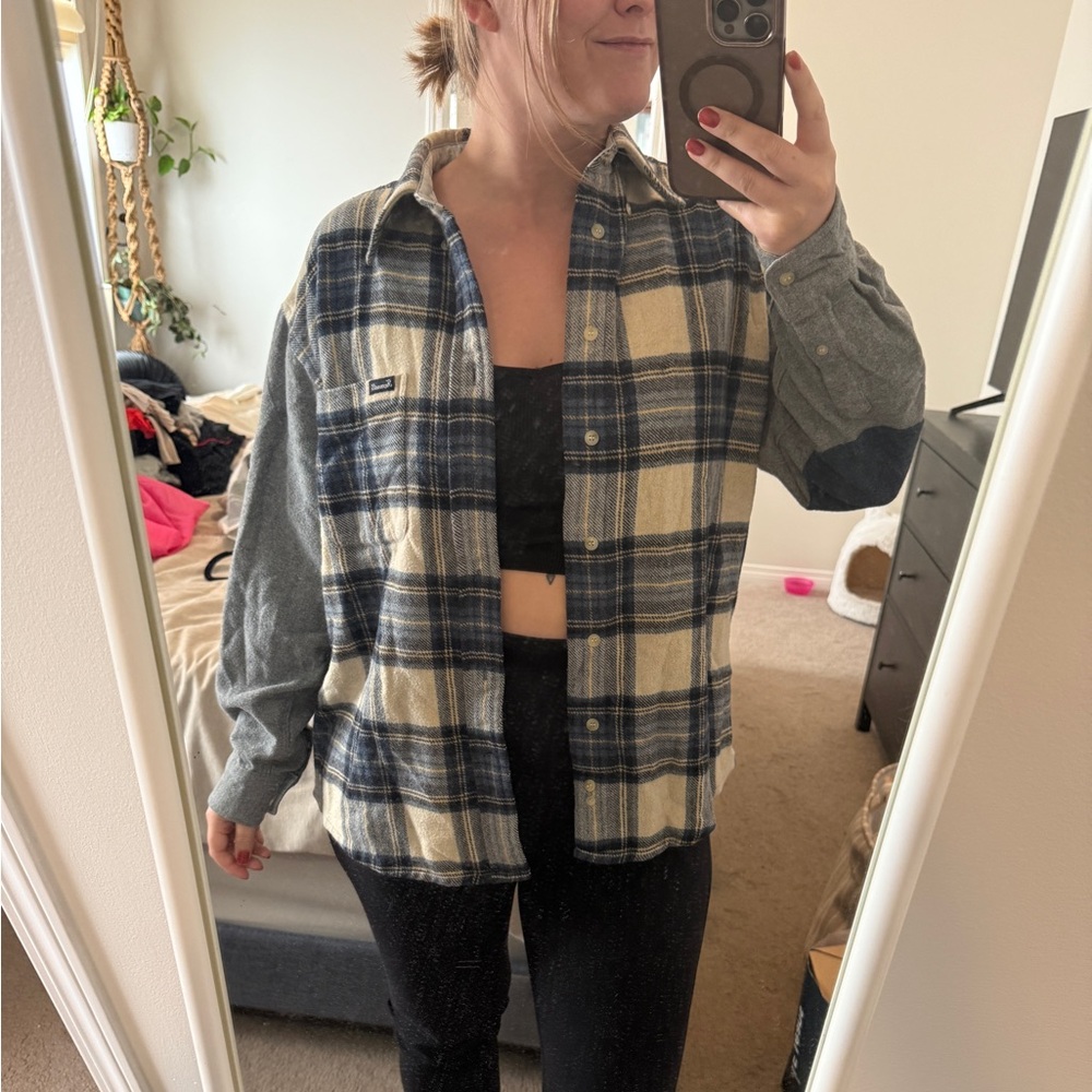 Faconnable Blue and Cream Plaid Utility Jacket